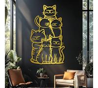 Decorazione murale in Metallo dorato a Forma di Gatto, decorazione murale in Metallo per esterni con animali domestici, scultura Moderna con Gatto per soggiorno, Camera da letto, corridoio