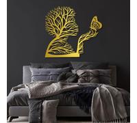 Decorazione murale in Metallo dorato con Albero astratto, decorazione murale in Metallo con Donna e Farfalla per Camera da letto, decorazione Moderna con Albero astratto per soggiorno, Cor