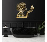 Decorazione murale in Metallo dorato con Albero, decorazione murale astratta con Donna e Farfalla in Metallo, decorazione Moderna con Albero, scultura per soggiorno, Camera da letto, Corri