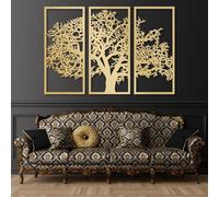Decorazione murale in Metallo dorato con Albero Della Vita, 3 pannelli, Grande Albero genealogico in Metallo, decorazione murale Moderna con Albero Della Vita, scultura per soggiorno, Came