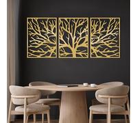 Decorazione murale in Metallo dorato con Albero Della Vita, 3 pezzi, decorazione murale in Metallo con Silhouette Boho e Ramo, scultura Moderna con Albero Della Vita per soggiorno, Camera