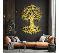 Decorazione murale in Metallo dorato con Albero Della Vita celtico, decorazione murale in Metallo con Ramo in Stile fattoria per bagno, decorazione artistica con Albero Della Vita, scultu