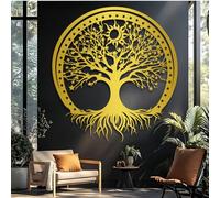 Decorazione murale in Metallo dorato con Albero Della Vita, decorazione murale in Metallo celtico nordico per esterni, decorazione artistica con Albero Della Vita, scultura Moderna per SOG