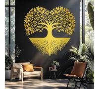 Decorazione murale in Metallo dorato con Albero Della Vita, decorazione murale in Metallo con Cuore in Metallo per ufficio e esterni, decorazione artistica con Albero Della Vita, scultura