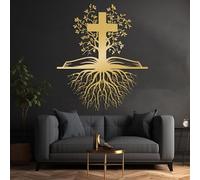 Decorazione murale in Metallo dorato con Albero Della Vita e Croce, decorazione murale in Metallo con Arte biblica e Religiosa, decorazione artistica con Croce dell'albero Della Vita, scu