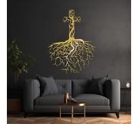 Decorazione murale in Metallo dorato con Albero Della Vita e Croce, decorazione murale Religiosa Cristiana in Metallo, decorazione artistica a Croce, scultura Moderna per soggiorno, Camera