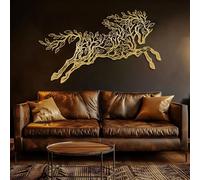 Decorazione murale in Metallo dorato con Albero e Cavallo, decorazione murale in Metallo con Grande animale da fattoria, decorazione Moderna con Cavallo per soggiorno, Camera da letto, Cor