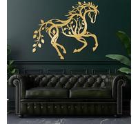 Decorazione murale in Metallo dorato con Cavallo, decorazione da parete in Metallo per Amanti del giardino, fattoria, Albero, scultura Moderna con Cavallo per soggiorno, Camera da letto, c