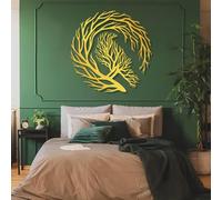 Decorazione murale in Metallo dorato con Corvo e Luna piena, decorazione murale in Metallo con Ramo di Albero e uccello, scultura Moderna con Corvo per soggiorno, Camera da letto, corridoi