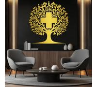 Decorazione murale in Metallo dorato con Croce dell'albero Della Vita, decorazione murale in Metallo con Croce Cristiana per Camera da letto, decorazione Moderna con Croce dell'albero DELL