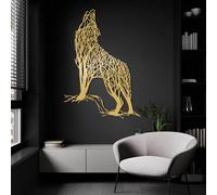 Decorazione murale in Metallo dorato con Lupo, decorazione murale in Metallo astratto con Linea di animali selvatici, scultura Moderna con Lupo per soggiorno, Camera da letto, corridoio e