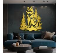 Decorazione murale in Metallo dorato con Lupo e Pino, scultura in Metallo con animali selvatici per Camera da letto, decorazione Moderna con Lupo per soggiorno, corridoio e Scale Della CAM