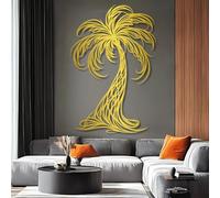 Decorazione murale in Metallo dorato con Palma, decorazione murale in Metallo con Piscina tropicale costiera e balcone, decorazione artistica con Palma, scultura Moderna per soggiorno, CAM