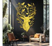 Decorazione murale in Metallo dorato con Ramo di Albero e Cervo, decorazione murale in Metallo con Fauna selvatica e Natura, decorazione artistica con Cervo, scultura Moderna per soggiorno