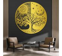 Decorazione murale in Metallo dorato con Sole e Luna, decorazione murale in Metallo con Albero Della Vita Yin Yang per esterni, decorazione artistica con Sole e Luna, scultura Moderna per