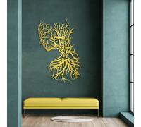Decorazione murale in Metallo dorato raffigurante un Albero di Donna, decorazione murale Minimalista raffigurante una Silhouette di Donna in Metallo, scultura Moderna raffigurante un Alber