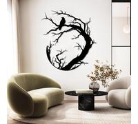 Decorazione murale in Metallo Nero a Forma di Corvo, decorazione murale circolare in Metallo per Halloween, scultura Moderna Decorativa a Forma di Corvo per soggiorno, Camera da letto, Cor