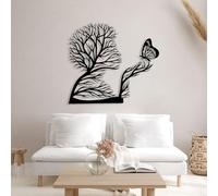 Decorazione murale in Metallo Nero con Albero astratto, decorazione murale in Metallo con Donna e Farfalla per Camera da letto, decorazione Moderna con Albero astratto per soggiorno, Came