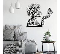 Decorazione murale in Metallo Nero con Albero, decorazione murale astratta con Donna e Farfalla in Metallo, scultura Moderna con Albero per soggiorno, Camera da letto, corridoio e Scale,