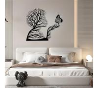 Decorazione murale in Metallo Nero con Albero, decorazione murale astratta con Donna e Farfalla in Metallo, scultura Moderna con Albero per soggiorno, Camera da letto, corridoio e Scale,