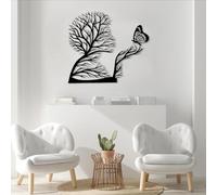 Decorazione murale in Metallo Nero con Albero, decorazione murale astratta con Donna e Farfalla in Metallo, scultura Moderna con Albero per soggiorno, Camera da letto, corridoio e Scale,