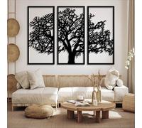 Decorazione murale in Metallo Nero con Albero Della Vita, 3 pannelli, Grande Albero genealogico in Metallo, decorazione murale Moderna con Albero Della Vita, scultura per soggiorno, Camera