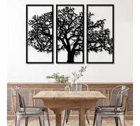 Decorazione murale in Metallo Nero con Albero Della Vita, 3 pannelli, Grande Albero genealogico in Metallo, decorazione murale Moderna con Albero Della Vita, scultura per soggiorno, Camera