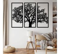 Decorazione murale in Metallo Nero con Albero Della Vita, 3 pannelli, Grande Albero genealogico in Metallo, decorazione murale Moderna con Albero Della Vita, scultura per soggiorno, Camera