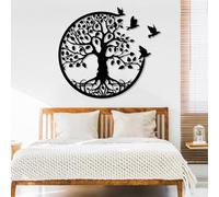 Decorazione murale in Metallo Nero con Albero Della Vita, decorazione murale con Albero genealogico in Metallo con uccelli, decorazione Moderna con Albero Della Vita per soggiorno, Camera