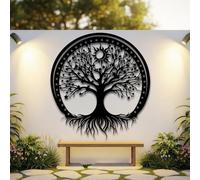 Decorazione murale in Metallo Nero con Albero Della Vita, decorazione murale in Metallo celtico nordico per esterni, decorazione artistica con Albero Della Vita, scultura Moderna per soggi