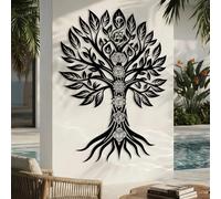 Decorazione murale in Metallo Nero con Albero Della Vita, decorazione murale in Metallo per Sala Yoga e meditazione, decorazione artistica con Albero Della Vita, scultura Moderna per sogg