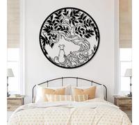 Decorazione murale in Metallo Nero con Albero Della Vita e Cane, Regalo Minimalista in Metallo per gli Amanti dei cani, decorazione artistica dell'albero Della Vita, scultura Moderna per s