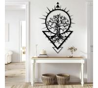 Decorazione murale in Metallo Nero con Albero Della Vita e Sole, decorazione murale in Metallo con Arte naturalistica per Sala Yoga, decorazione artistica con Albero Della Vita, scultura m