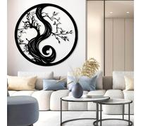 Decorazione murale in Metallo Nero con Albero Della Vita Yin Yang, decorazione murale in Metallo ispirata Alla Natura, scultura Moderna con Albero Yin Yang per soggiorno, Camera da letto,