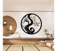 Decorazione murale in Metallo Nero con Albero Della Vita Yin Yang, decorazione murale in Metallo ispirata Alla Natura, scultura Moderna con Albero Yin Yang per soggiorno, Camera da letto,