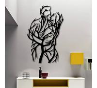 Decorazione murale in Metallo Nero con coppia di alberi, decorazione murale in Metallo con linee astratte per San Valentino, decorazione Moderna con coppia di alberi per soggiorno, Camera