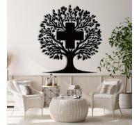 Decorazione murale in Metallo Nero con Croce dell'albero Della Vita, decorazione murale in Metallo con Croce Cristiana per Camera da letto, decorazione Moderna con Croce dell'albero Della