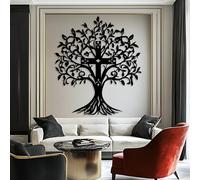 Decorazione murale in Metallo Nero con Croce dell'albero Della Vita, decorazione murale in Metallo con Croce Della chiesa Cristiana per Camera da letto, scultura Moderna con Croce dell'alb