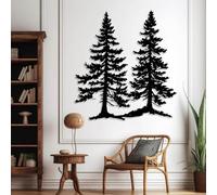 Decorazione murale in Metallo Nero con Due pini, decorazione murale in Metallo per interni ed esterni, Grande Patio, scultura Moderna con Albero di Pino per soggiorno, Camera da letto, Cor