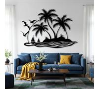 Decorazione murale in Metallo Nero con Palma, decorazione murale in Metallo con Barca a Vela e spiaggia, decorazione Moderna con Palma per soggiorno, Camera da letto, corridoio e Scale, de