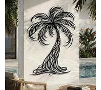 Decorazione murale in Metallo Nero con Palma, decorazione murale in Metallo con Piscina tropicale costiera e balcone, decorazione Moderna con Palma per soggiorno, Camera da letto, corridoi