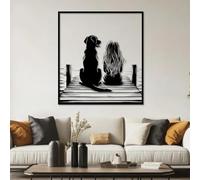 Decorazione murale in Metallo Nero con Ragazza e Cane, Regalo per Amanti Degli animali domestici in Metallo, decorazione da parete per esterni, scultura Moderna con Cane per soggiorno, CAM