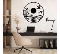 Decorazione murale in Metallo Nero con Sole, decorazione murale in Metallo Minimalista con Albero astratto, decorazione Moderna con Sole per soggiorno, Camera da letto, corridoio e Scale,