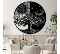 Decorazione murale in Metallo Nero con Sole e Luna, decorazione murale in Metallo con Albero Della Vita e Yin Yang per esterni, decorazione artistica con Sole e Luna, scultura Moderna per