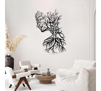Decorazione murale in Metallo Nero raffigurante un Albero di Donna, decorazione murale Minimalista raffigurante una Silhouette di Donna in Metallo, scultura Moderna raffigurante un Albero