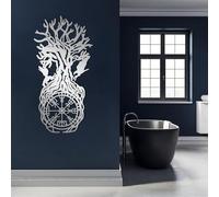 Decorazione murale vichinga in Metallo argentato, decorazione murale in Metallo con bussola e Albero Della Vita, scultura Moderna con opere d'arte vichinghe per soggiorno, Camera da letto,