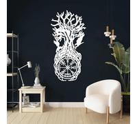 Decorazione murale vichinga in Metallo Bianco, decorazione murale in Metallo con bussola e Albero Della Vita, scultura Moderna con opere d'arte vichinghe per soggiorno, Camera da letto, co