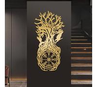 Decorazione murale vichinga in Metallo dorato, decorazione murale in Metallo con bussola e Albero Della Vita, scultura Moderna con opere d'arte vichinghe per soggiorno, Camera da letto, co