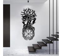 Decorazione murale vichinga in Metallo Nero, decorazione murale in Metallo con bussola e Albero Della Vita, scultura Moderna con opere d'arte vichinghe per soggiorno, Camera da letto, Corr
