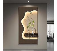 Decorazione Parete Moderna in Arenaria con LED, Scaffale e Vaso per Fiori
